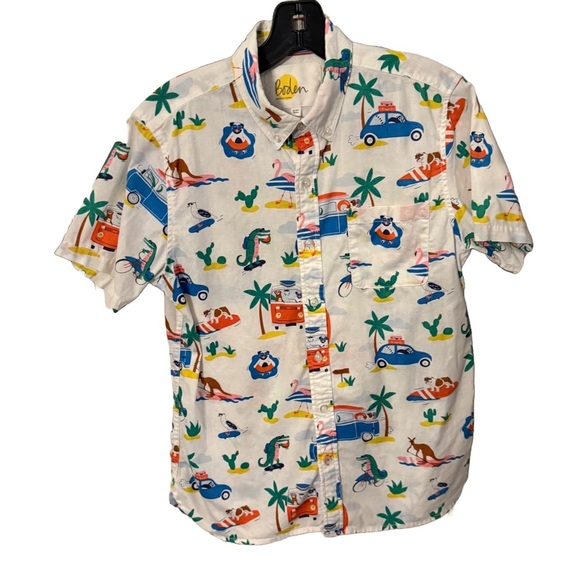 BODEN Boys Linen blend Short Sleeve Shirt size 13-14 years NWOT Multi Color - Picture 1 of 13